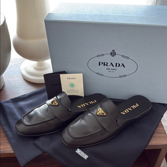 Prada Black Leather Women’s Mule Loafers - Picture 1 of 4